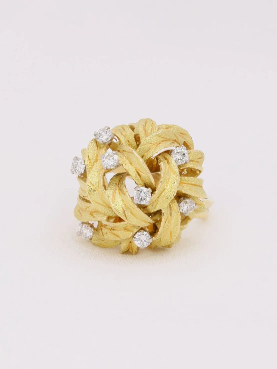 Bague dome fleur or jaune diamants - Castafiore