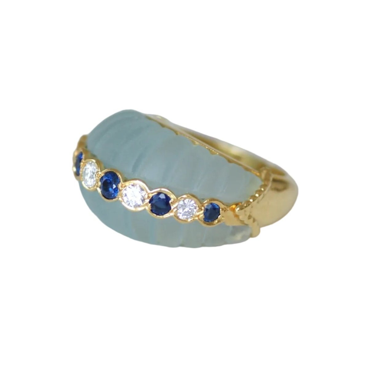 Bague Dôme JEAN & PIERRE BELLIN en or jaune, aigue-marine, saphirs et diamants - Castafiore