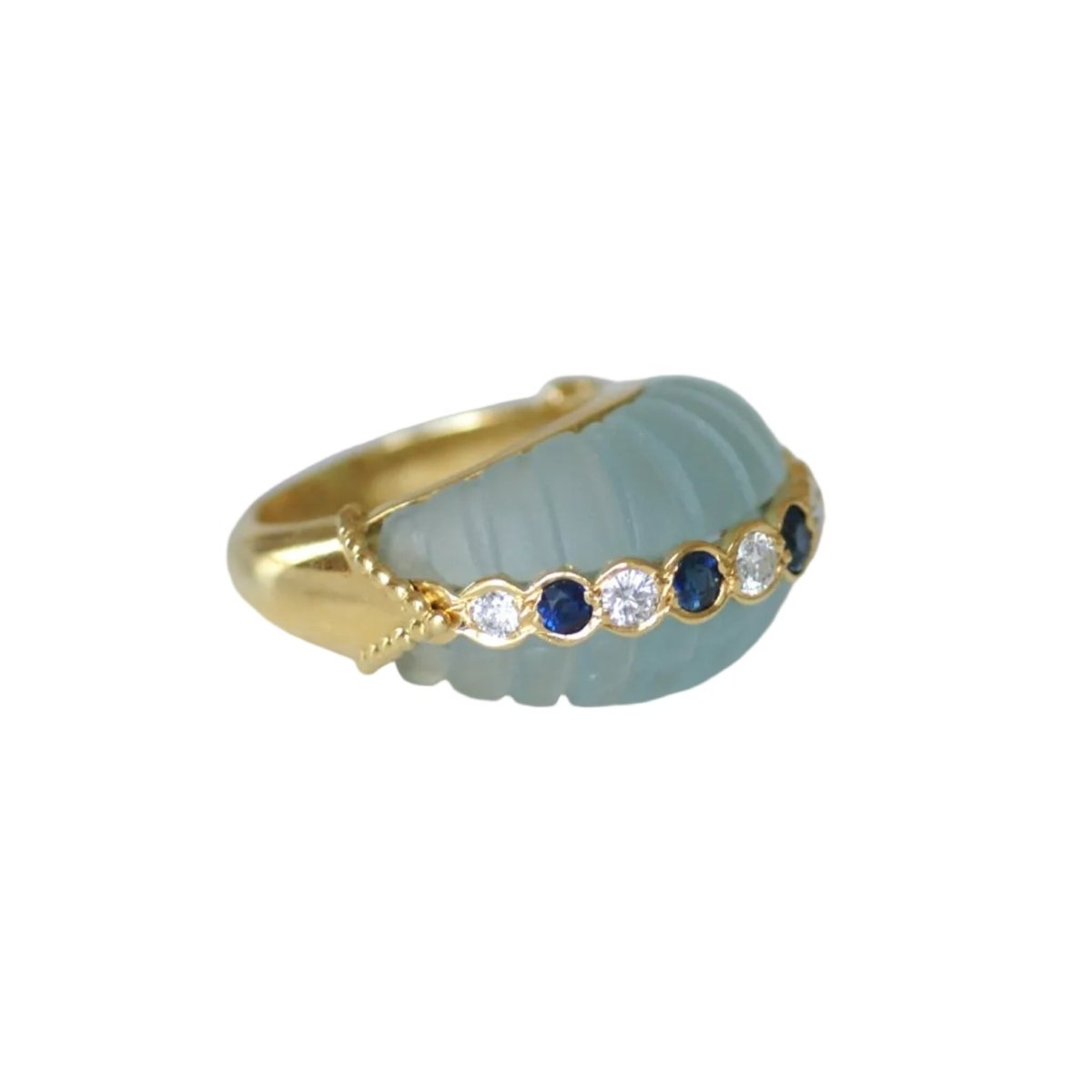 Bague Dôme JEAN & PIERRE BELLIN en or jaune, aigue-marine, saphirs et diamants - Castafiore