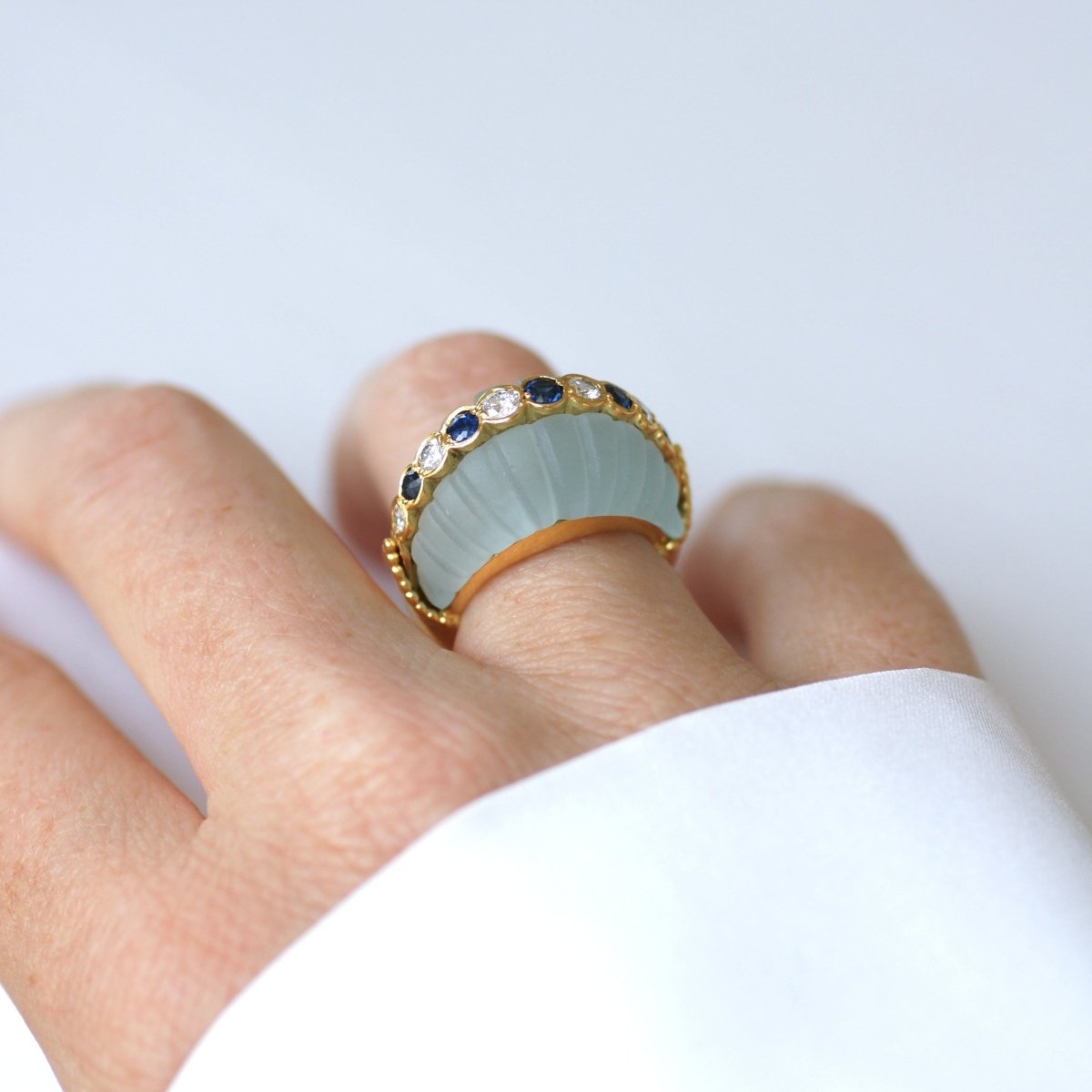 Bague Dôme JEAN & PIERRE BELLIN en or jaune, aigue-marine, saphirs et diamants - Castafiore