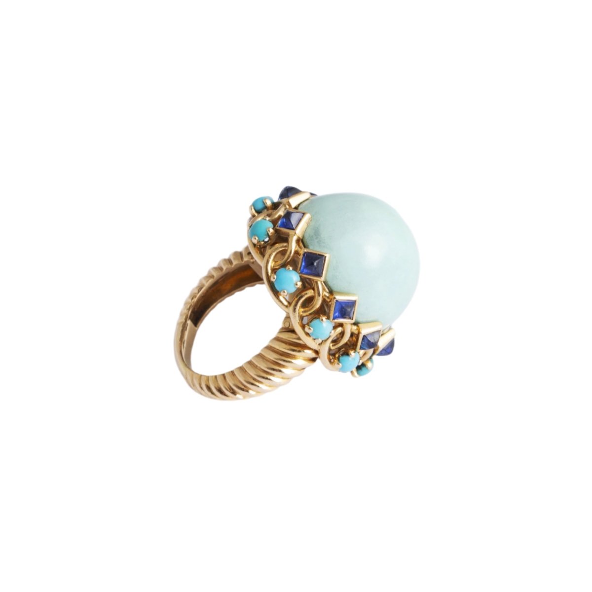 Bague Dôme MAUBOUSSIN en or jaune, saphirs et turquoises - Castafiore