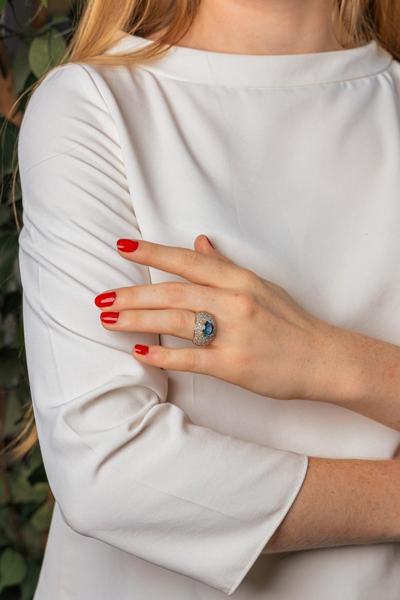 Bague Dôme Or jaune Topaze bleu - Castafiore