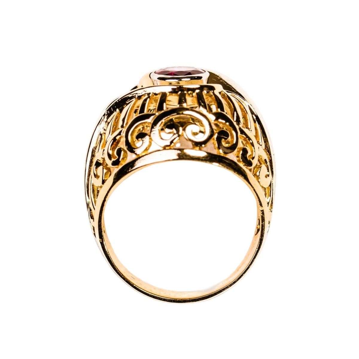 Bague Dôme ren or rose, platine et rubis - Castafiore