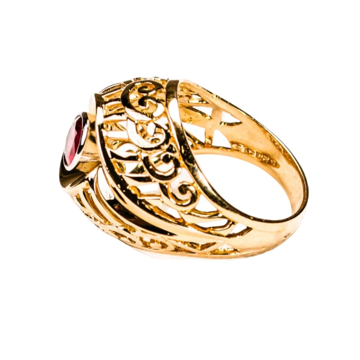 Bague Dôme ren or rose, platine et rubis - Castafiore