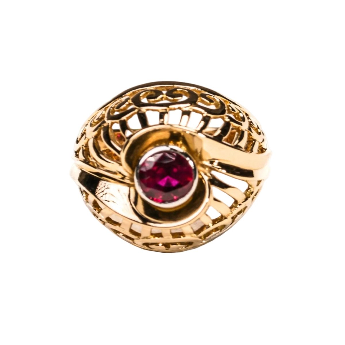 Bague Dôme ren or rose, platine et rubis - Castafiore