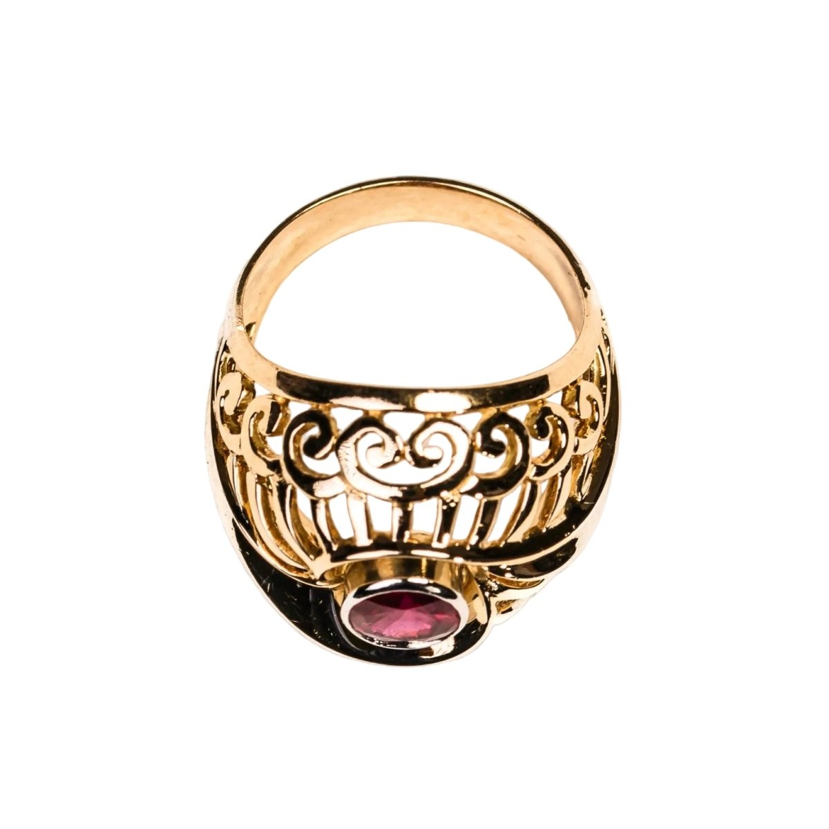 Bague Dôme ren or rose, platine et rubis - Castafiore