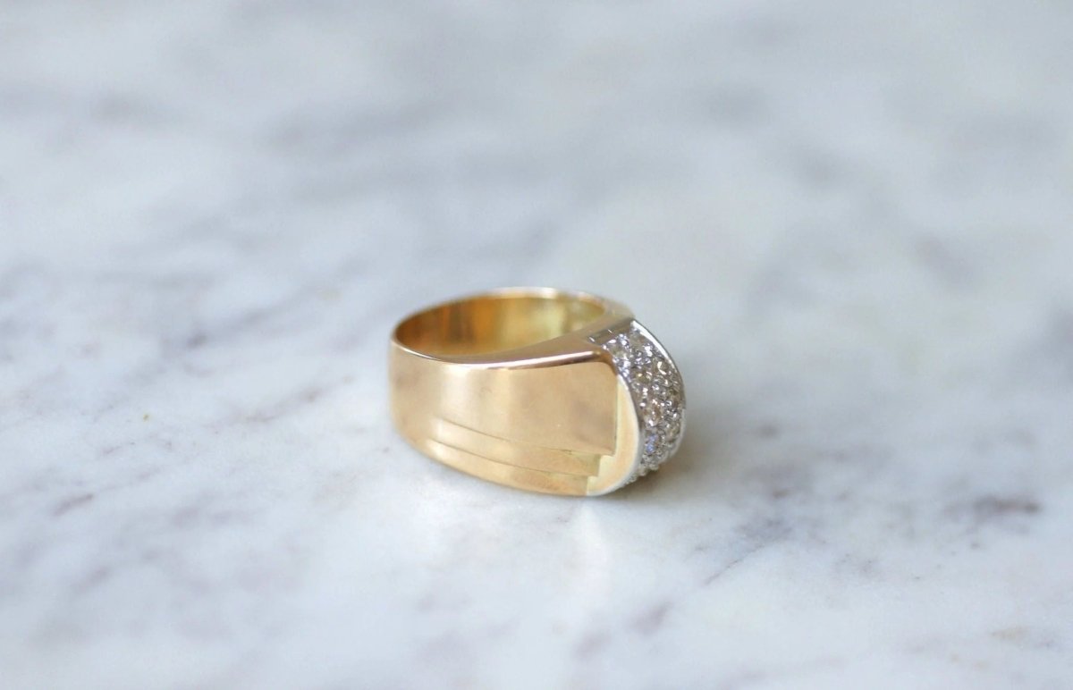 Bague Dome Tank diamants, or et platine - Castafiore