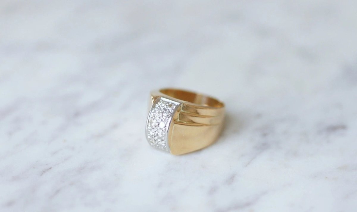 Bague Dome Tank diamants, or et platine - Castafiore