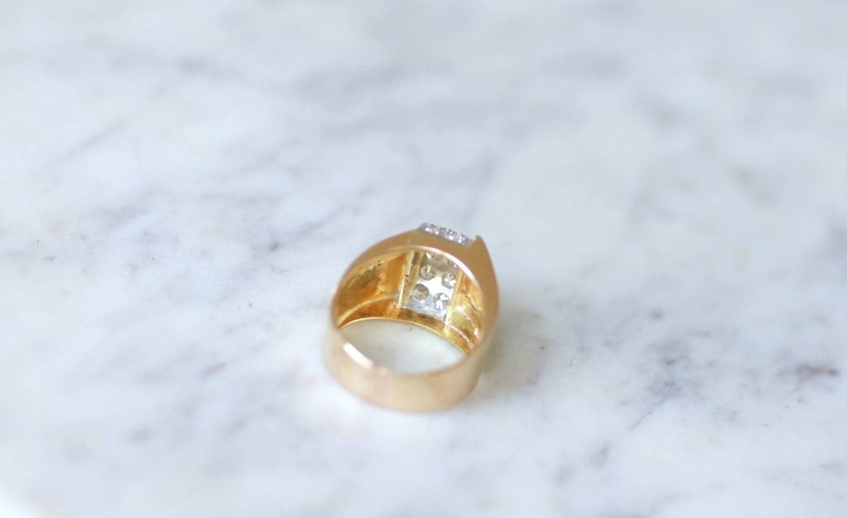 Bague Dome Tank diamants, or et platine - Castafiore