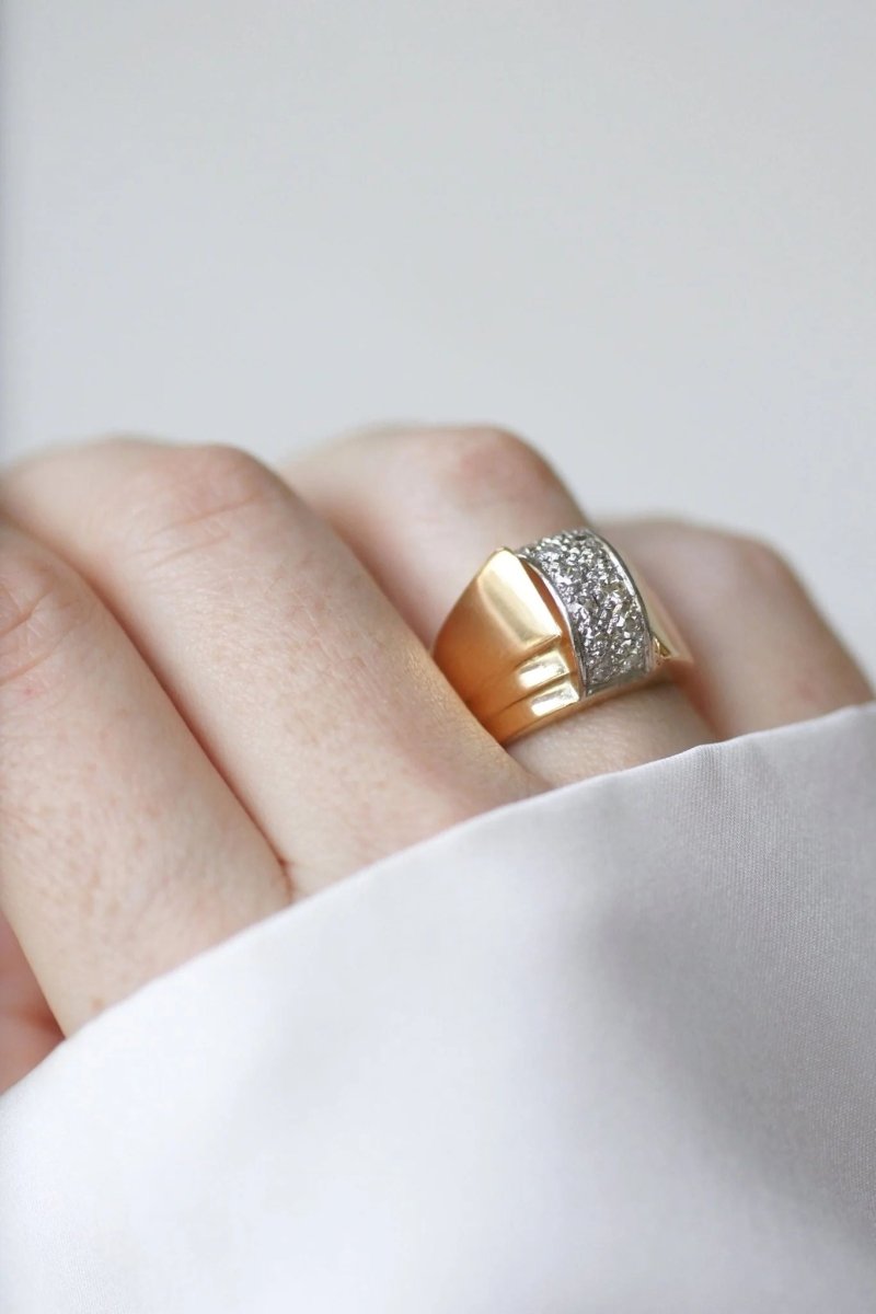 Bague Dome Tank diamants, or et platine - Castafiore