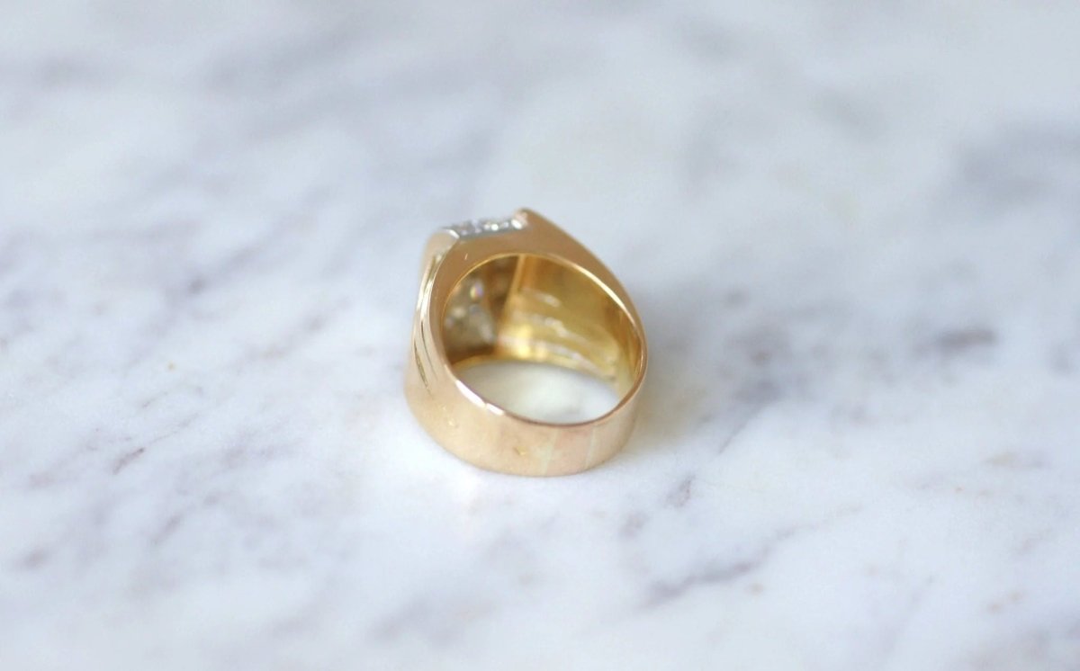 Bague Dome Tank diamants, or et platine - Castafiore