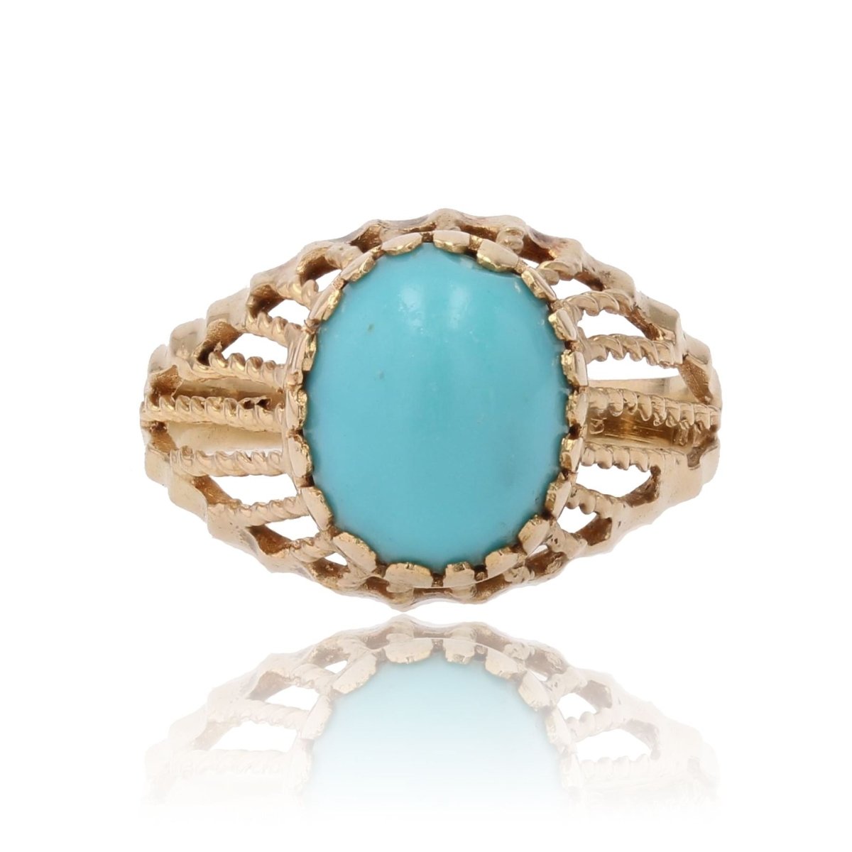Bague Dôme torsadé en or rose turquoise - Castafiore