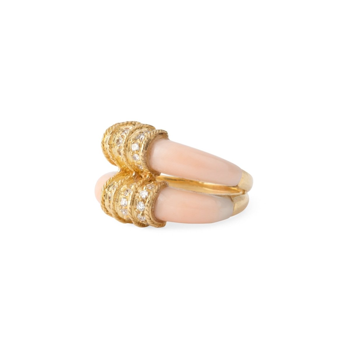 Bague double anneaux en corail peau d'ange sur or jaune - Castafiore