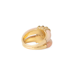 Bague double anneaux en corail peau d'ange sur or jaune - Castafiore