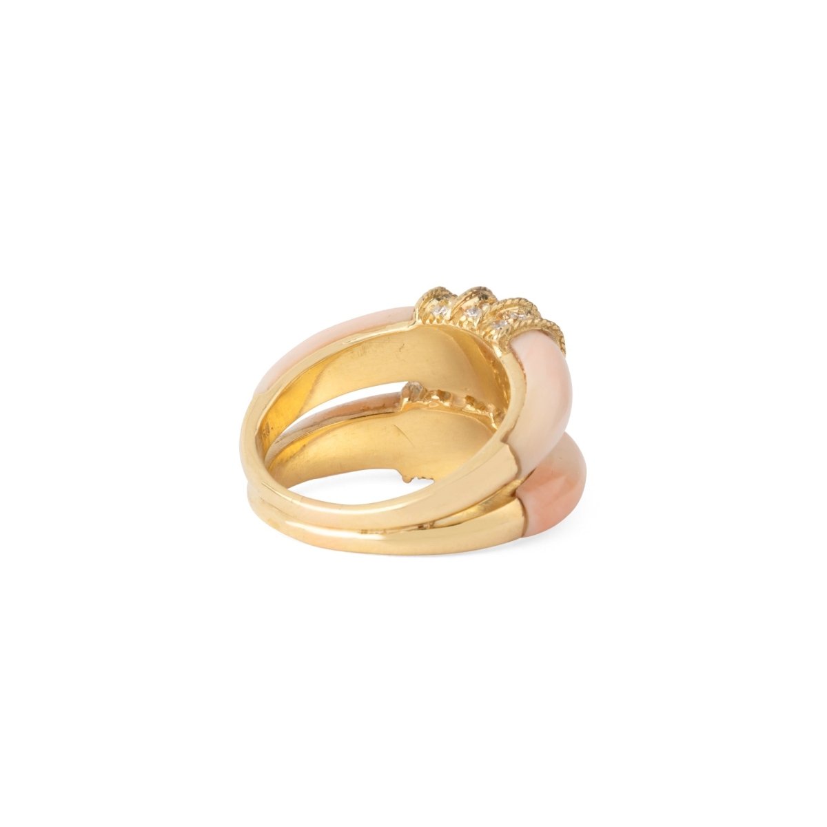 Bague double anneaux en corail peau d'ange sur or jaune - Castafiore