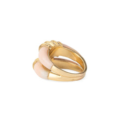 Bague double anneaux en corail peau d'ange sur or jaune - Castafiore