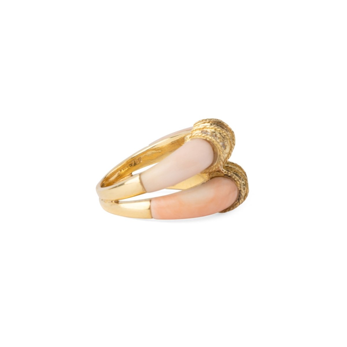 Bague double anneaux en corail peau d'ange sur or jaune - Castafiore