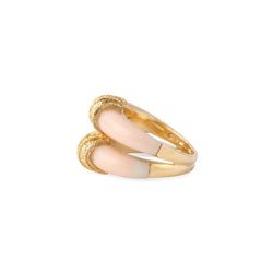 Bague double anneaux en corail peau d'ange sur or jaune - Castafiore