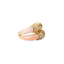 Bague double anneaux en corail peau d'ange sur or jaune - Castafiore