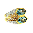 Bague double en or bicolore Bulgari aigue - marine et diamant - Castafiore