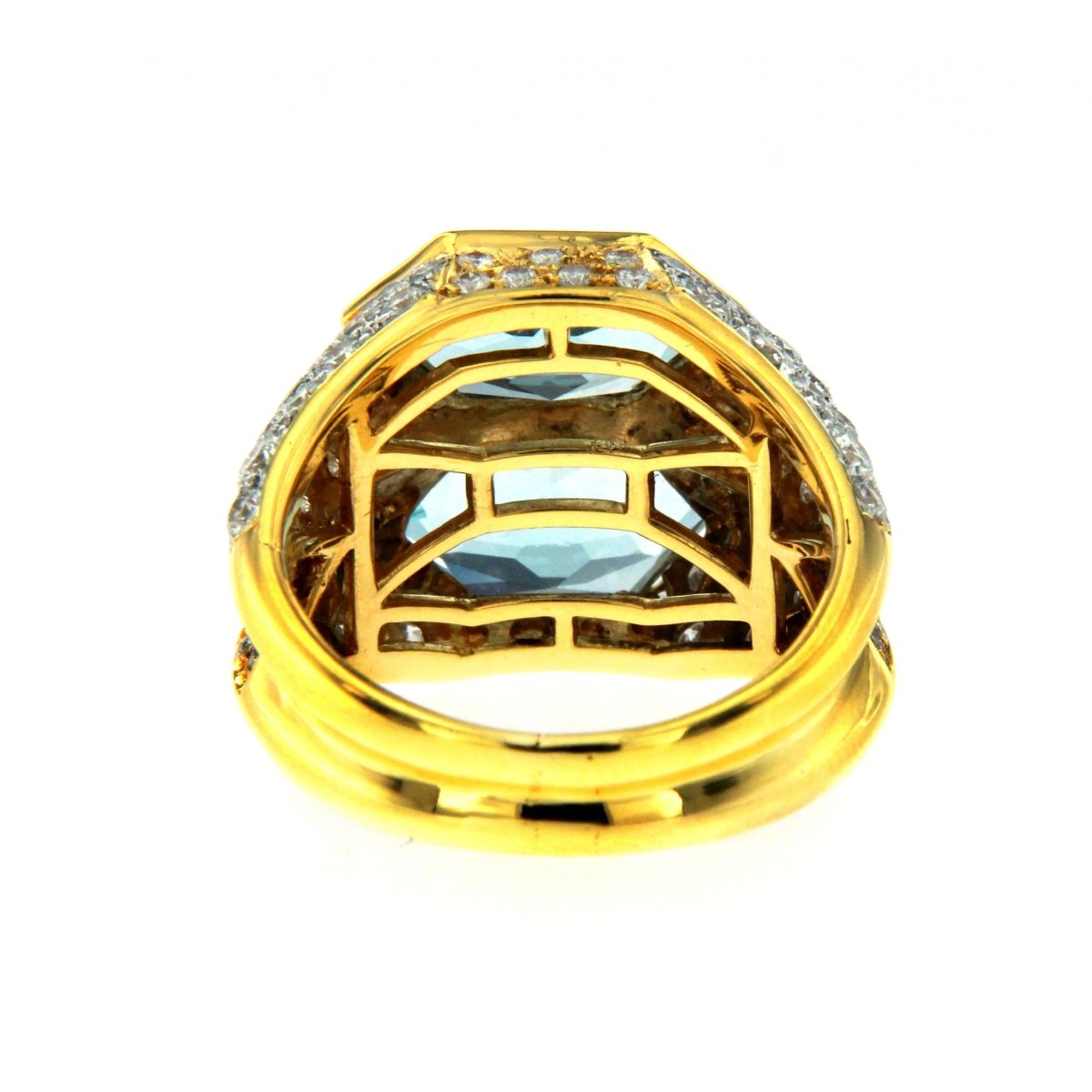 Bague double en or bicolore Bulgari aigue - marine et diamant - Castafiore