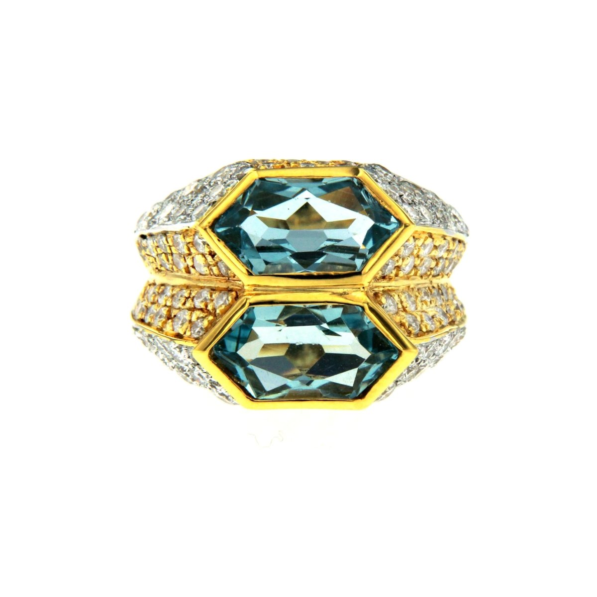 Bague double en or bicolore Bulgari aigue - marine et diamant - Castafiore