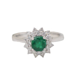 Bague double entourage en or blanc, émeraude 0.64ct et diamants - Castafiore