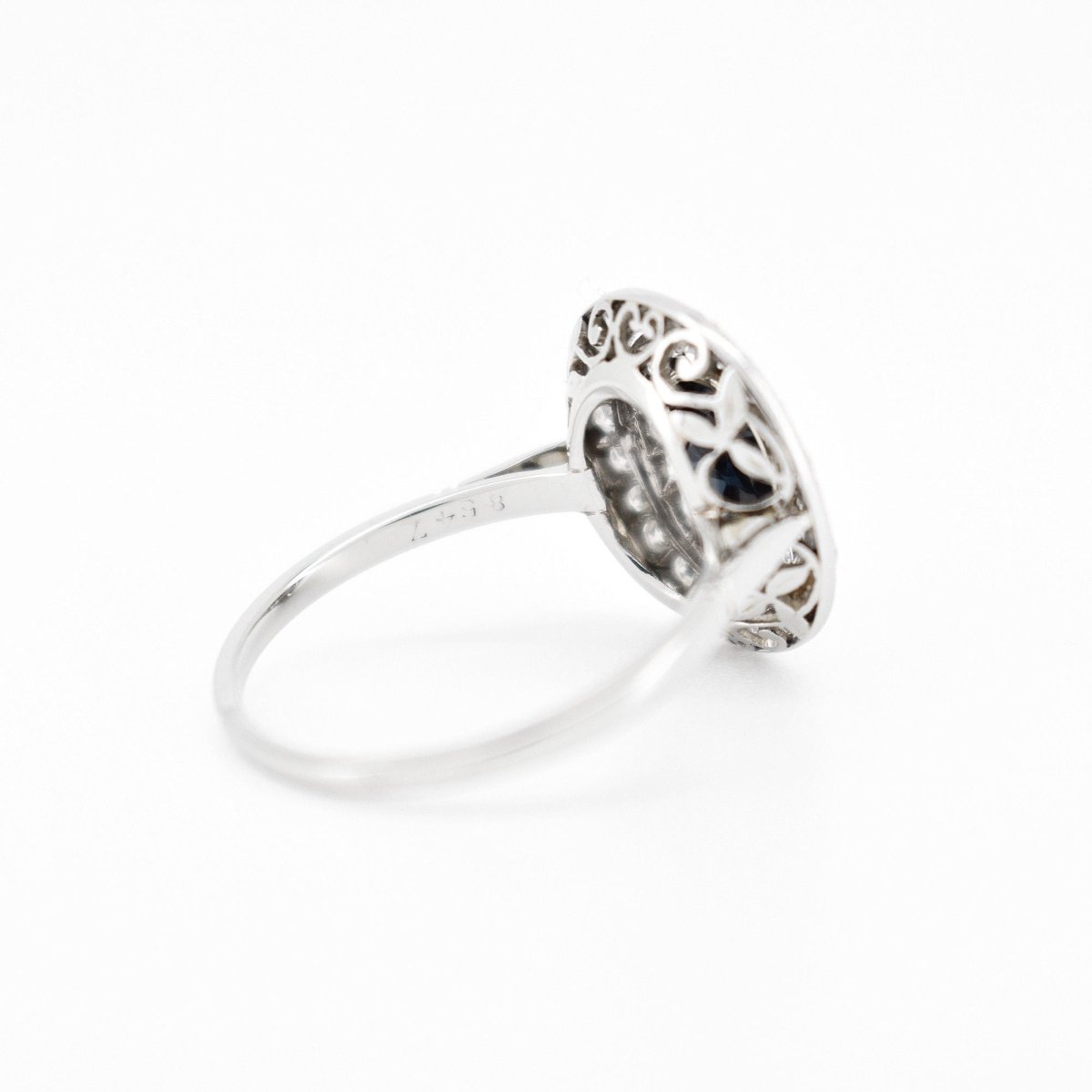 Bague Double Halo, Art Déco, Or 18 Carats, Saphir et Diamants - Castafiore