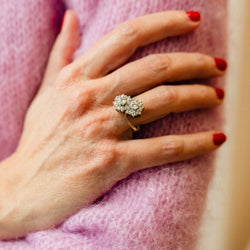 Bague double Marguerites en or blanc et diamants