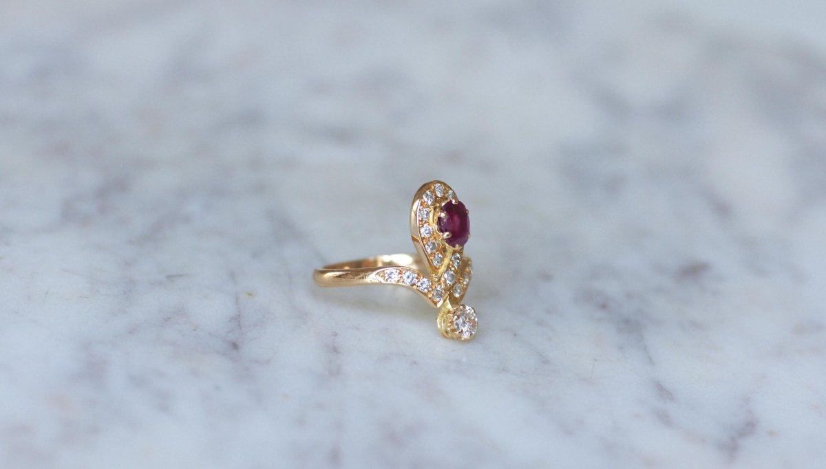Bague Duchesse Diamants et Rubis sur Or Jaune - Castafiore