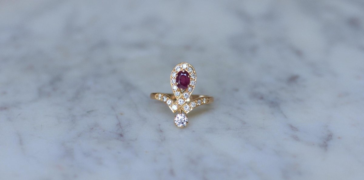Bague Duchesse Diamants et Rubis sur Or Jaune - Castafiore