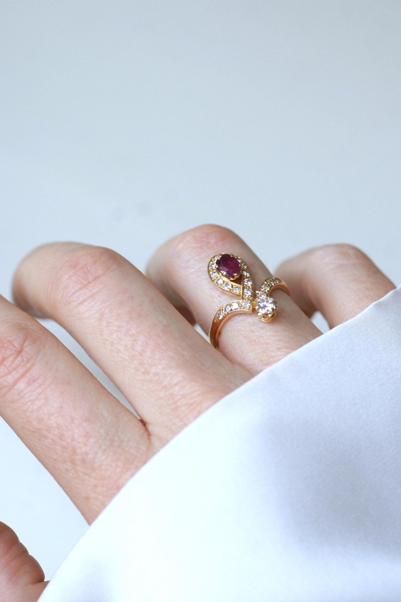 Bague Duchesse Diamants et Rubis sur Or Jaune - Castafiore