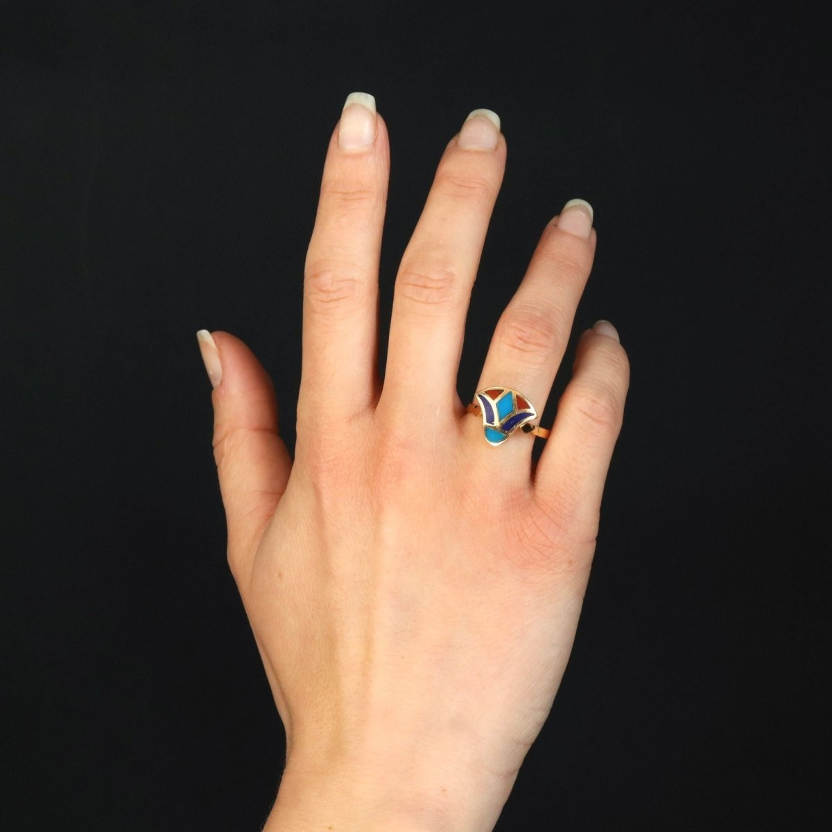 Ring Egyptian yellow gold enamel