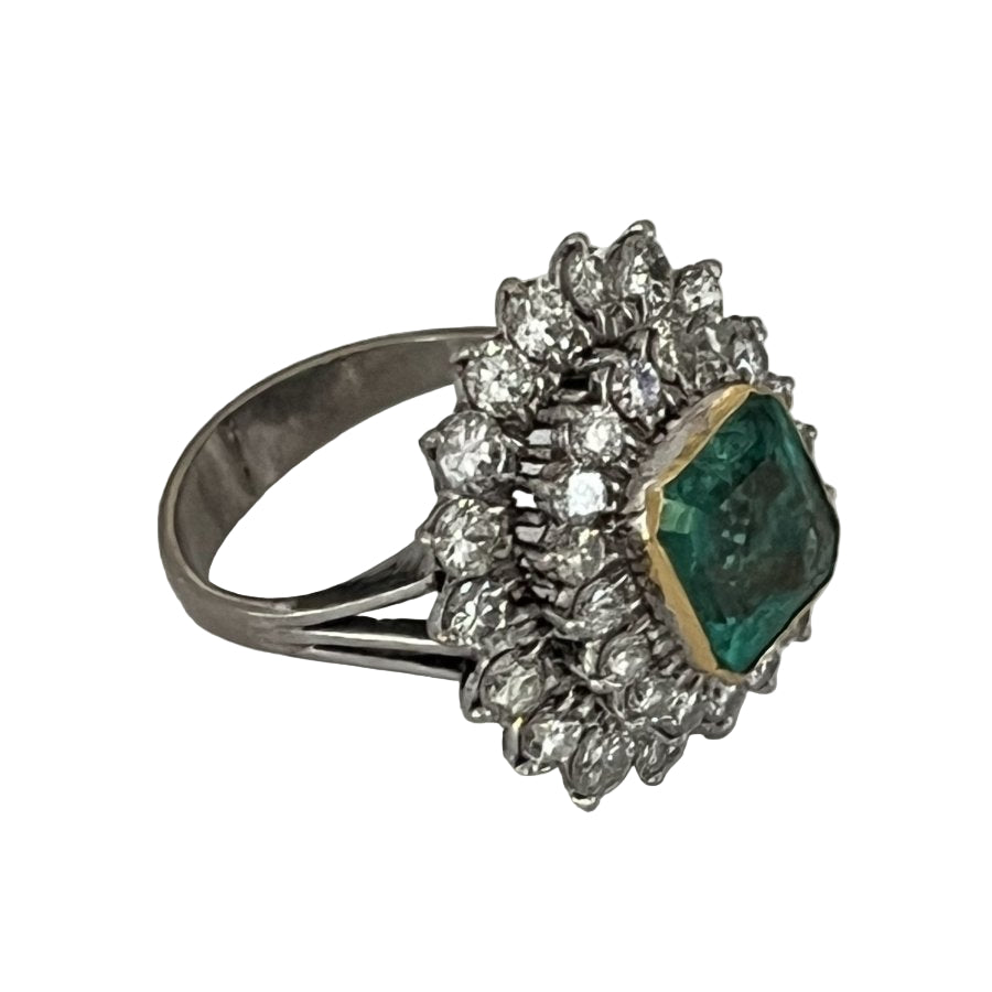 Bague EMERAUDE Colombie en or gris et diamants - Castafiore