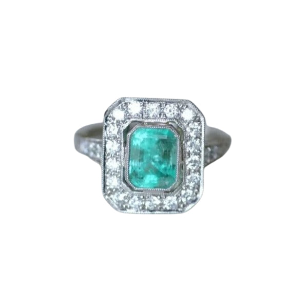 Bague Émeraude Colombienne 2.00 Cts et Diamants Style Art Déco - Castafiore