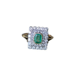 Bague Emeraude Colombienne Double Entourage Diamants - Castafiore