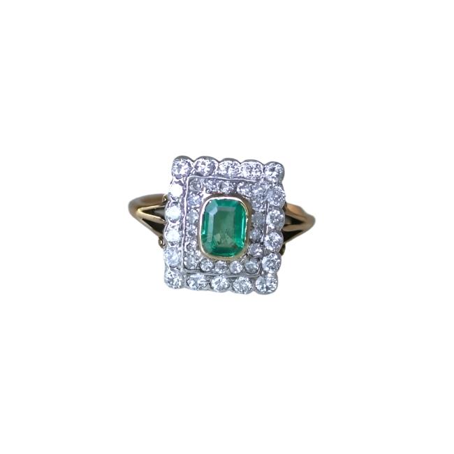 Bague Emeraude Colombienne Double Entourage Diamants - Castafiore