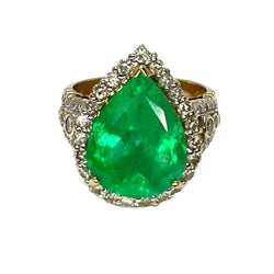 Bague ÉMERAUDE de Colombie en or jaune et diamants - Castafiore