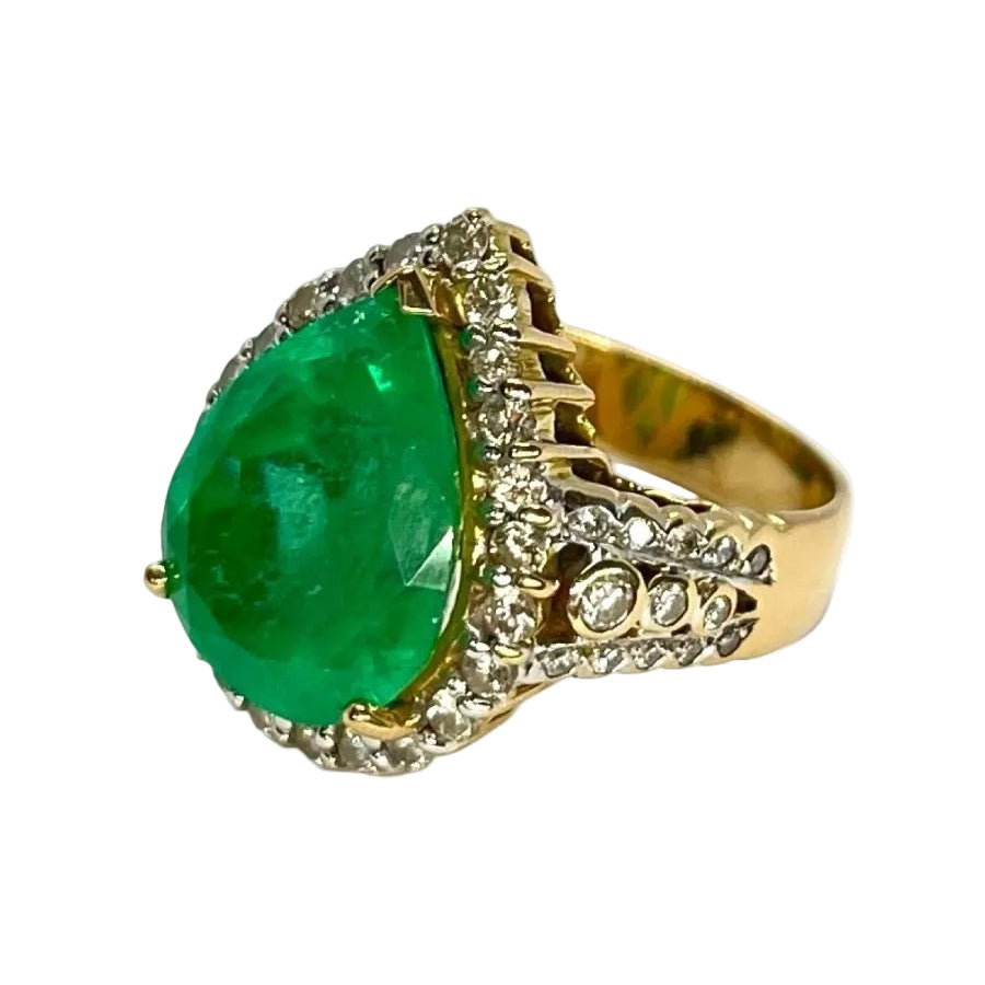 Bague ÉMERAUDE de Colombie en or jaune et diamants - Castafiore