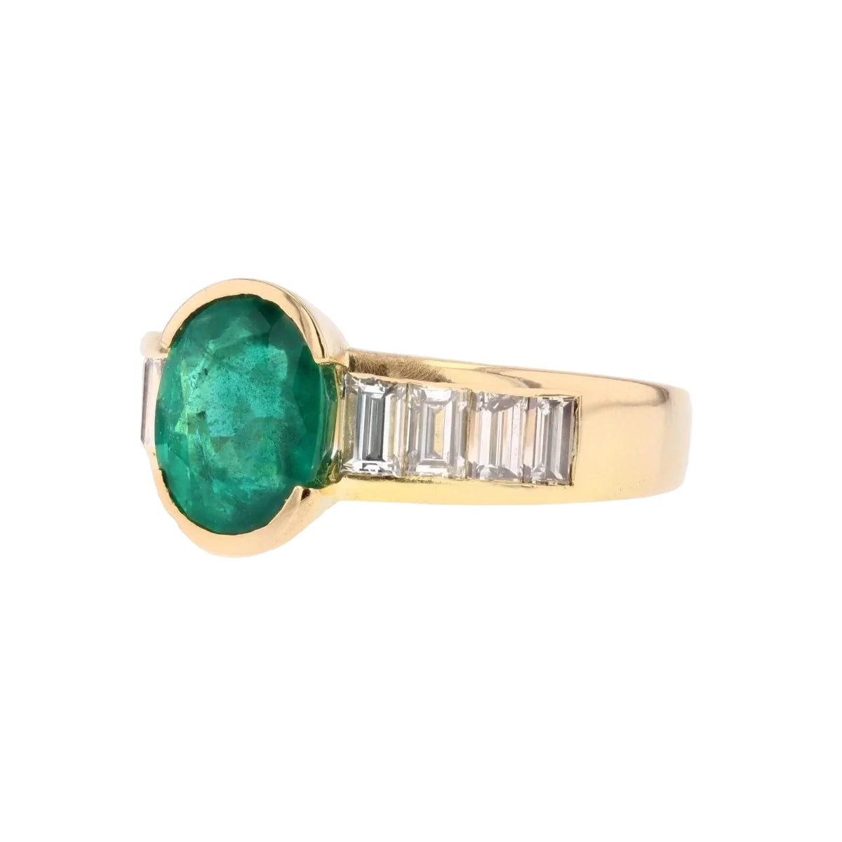 Bague émeraude diamants baguette en or jaune - Castafiore