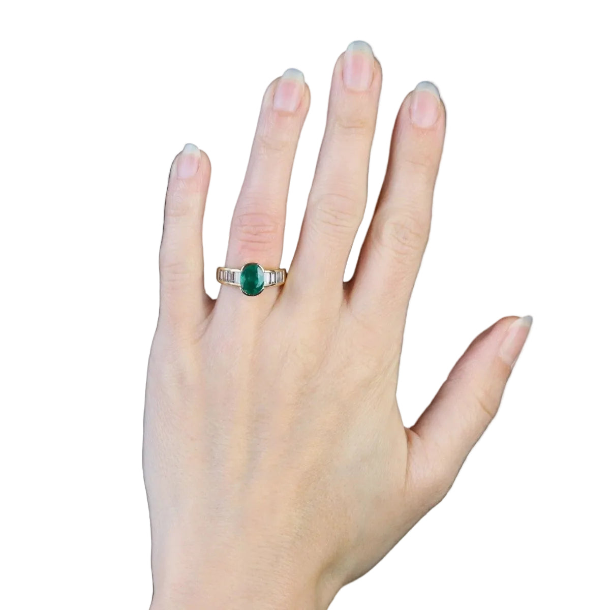 Bague émeraude diamants baguette en or jaune - Castafiore