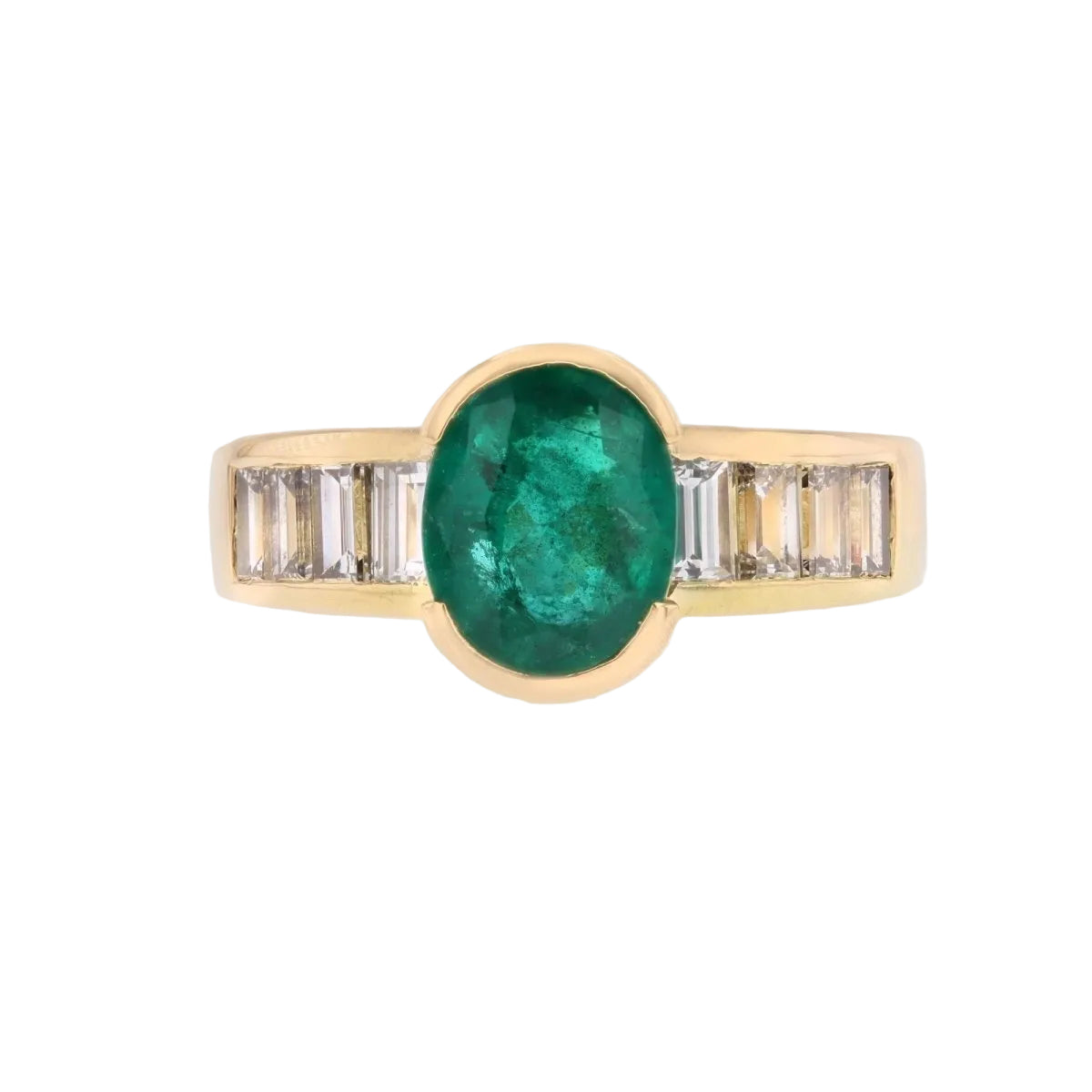 Bague émeraude diamants baguette en or jaune - Castafiore