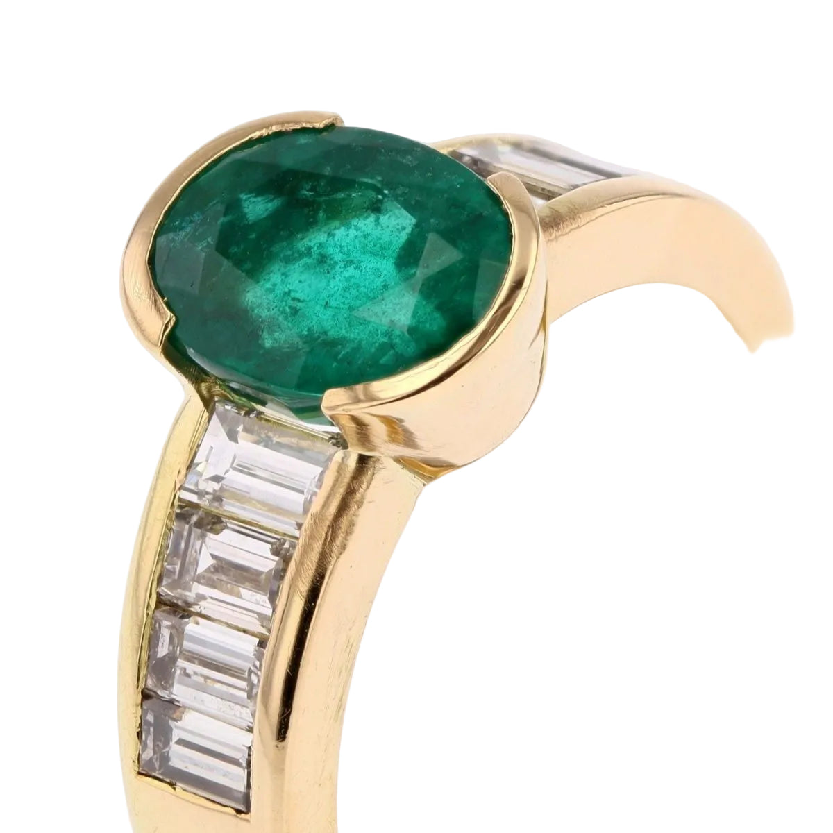 Bague émeraude diamants baguette en or jaune - Castafiore