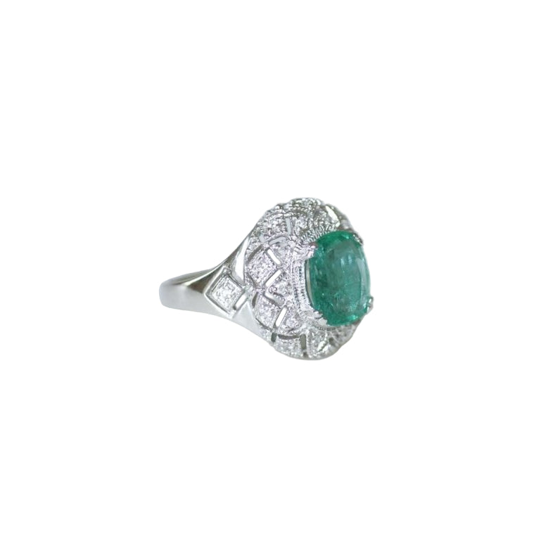 Bague EMERAUDE Dôme en or blanc et diamants - Castafiore