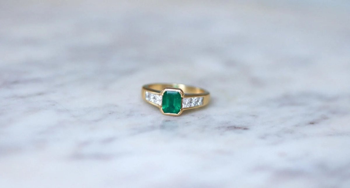 Bague Emeraude et Diamant Princesse sur Or Jaune - Castafiore