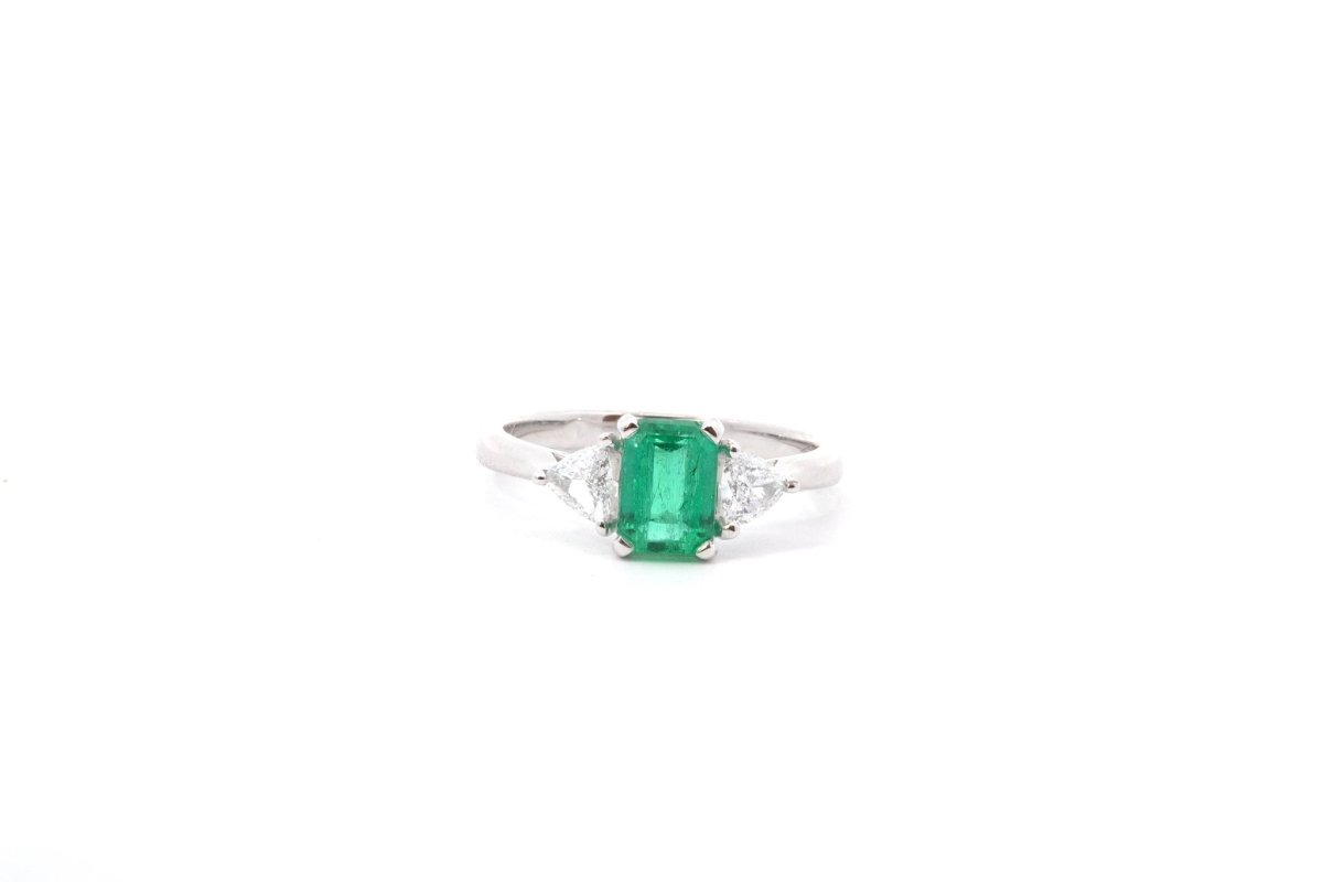 Bague émeraude et diamants en or blanc 18k - Castafiore
