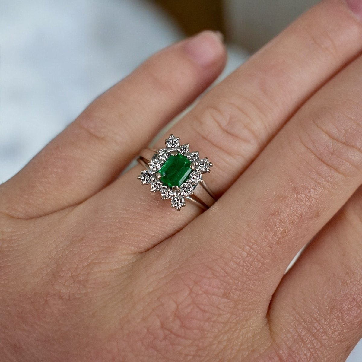 Bague Émeraude et Diamants, Vintage - Castafiore