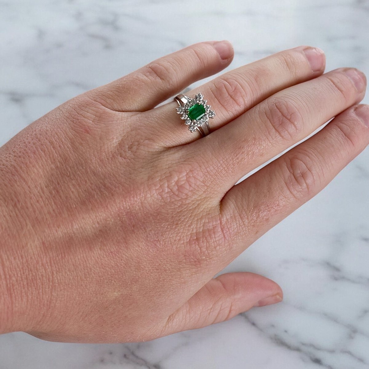 Bague Émeraude et Diamants, Vintage - Castafiore