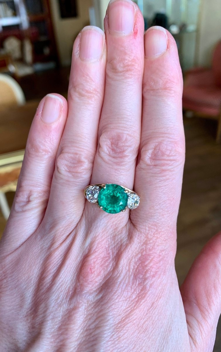 Bague Emeraude Ethiopie 4.35 Carats Diamants Or Jaune 18 Carats & Platine (Certificat) - Castafiore