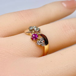 Bague en or 18 carats en diamants et rubis, époque 1900 - Castafiore